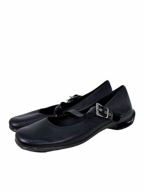 ASGI Splendor Black Leather Mary Jane Flats Buckle Comfort Shoes Size 10